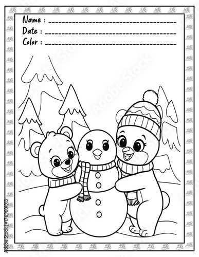 Fluffy Friends Bold & Easy Coloring Page with Cute Animals for Adults and Kid. High resolution (300 DPI), Ready to print on standard 8.5x11-(A4) inch paper With (No Bleed), Black and White. Vector ill