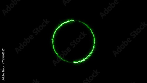 Electric green neon lightning circle animation 4k video . Three easiest lightning strike animation
