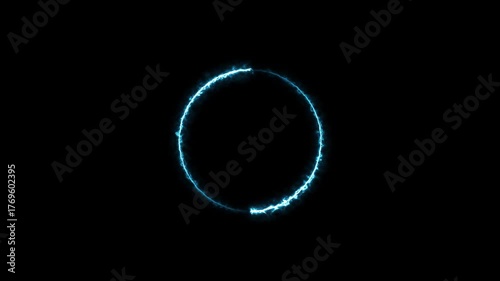 Electric blue neon lightning circle animation 4k video . Three easiest lightning strike animation
