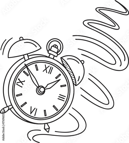 Classic alarm clock ringing loudly with sound waves emanating symbolizing urgency and time isolated on transparent background