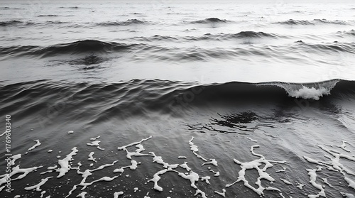 Black and White Abstract Ocean Waves with Textured Horizontal Striped Patterns
