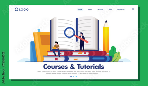 An engaging web design showcasing courses and tutorials, emphasizing education, learning, and visual appeal through vibrant colors and modern illustrations.