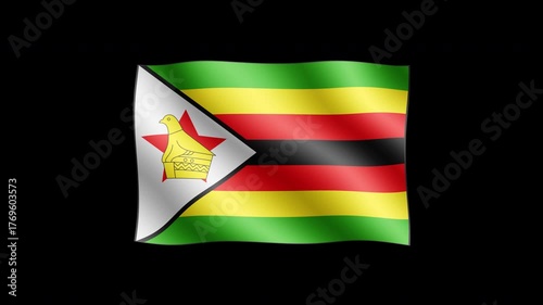 Zimbabwe - High quality animation of waving flag on transparent background. Seamless animation.