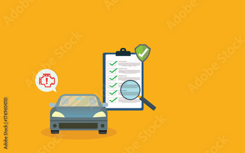 Car health check process for automotive service, vehicle diagnostics, car maintenance and checkup related concepts
