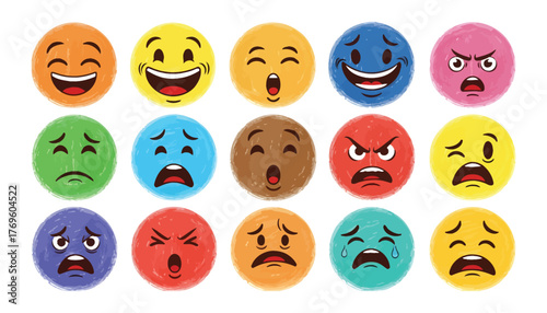 Colorful emoji faces expressing various emotions in a vibrant display of feelings.