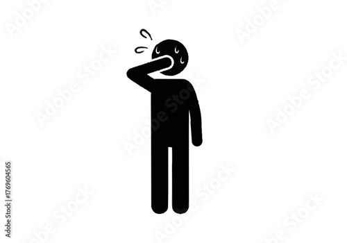 Silhouette of a person sweating and holding their nose in distress or sickness illustration vector on transparent background