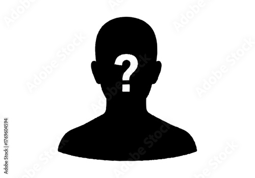 Silhouette of a person with a question mark on their face representing uncertainty and anonymity concept on transparent background