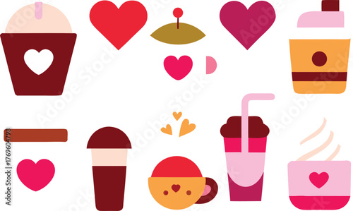 Charming valentine's day vector drink bundle featuring hearts and sweet beverages