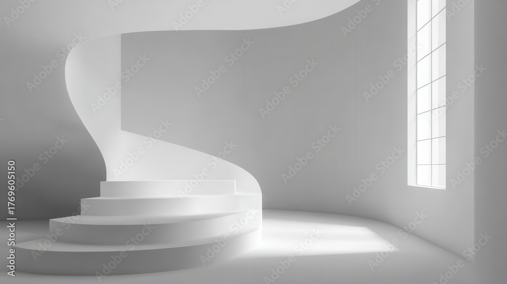 Obraz premium Modern Minimalist Spiral Staircase in Bright White Room