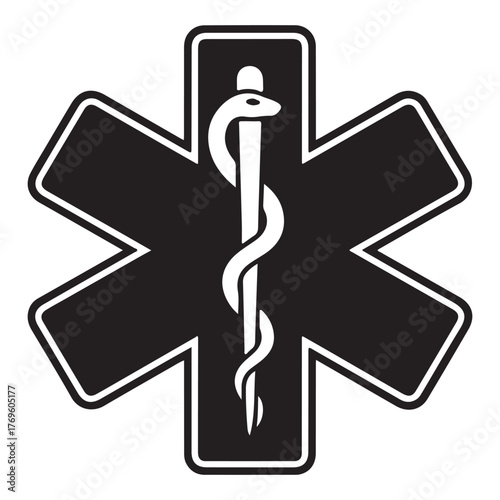 Star of life medical emergency symbol featuring a rod of asclepius isolated on white background for healthcare