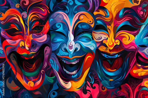 Seamless Expressionist Artwork of Colorful Theater Masks