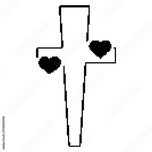 christian cross pixel icon, 8-bit. Vector illustration on a white background.