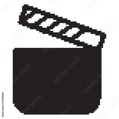 clip clapper pixel icon, 8-bit. Vector illustration on a white background.