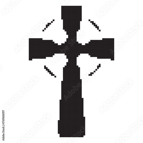 christian cross pixel icon, 8-bit. Vector illustration on a white background.