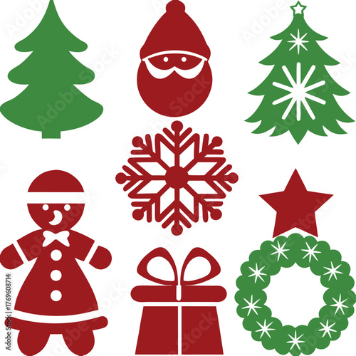 Six Festive Christmas Element Vector Set Illustration.