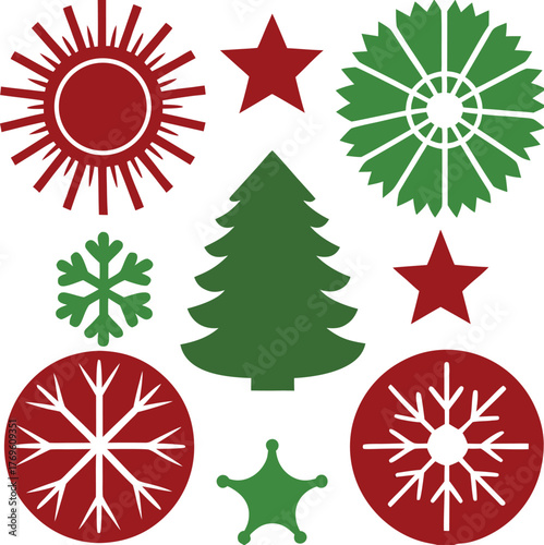 Merry Christmas Vector Set with Six Holiday Icons.