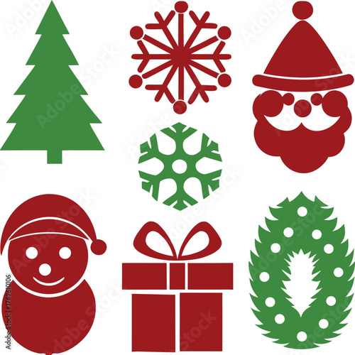 Collection of Six Christmas Elements – Vector Illustration Set.