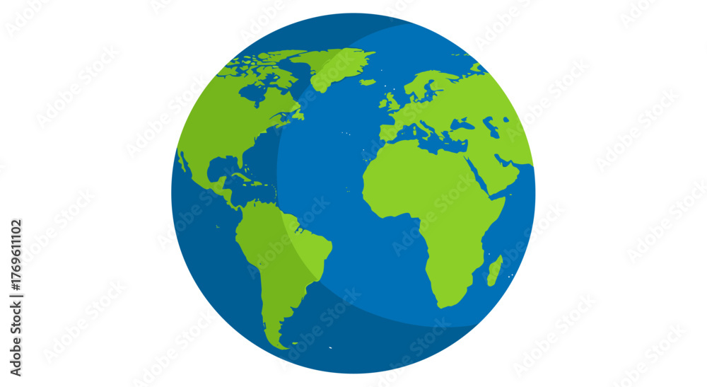 Naklejka premium Vibrant flat design of Earth showing continents and oceans, symbolizing global connection and travel