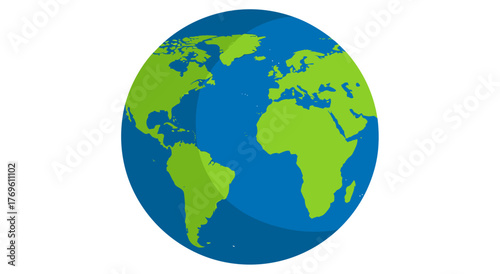 Vibrant flat design of Earth showing continents and oceans, symbolizing global connection and travel