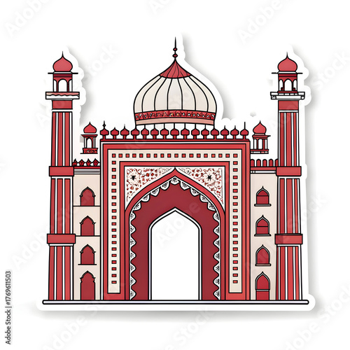 Mosque gate with Islamic arch design in sticker style, symbolizing tradition, architecture, and faith