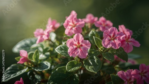 Wallpaper Mural Impatiens glandulifera plants flowers in closeup with vibrant pink blooms and green leaves. Torontodigital.ca