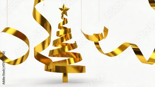 Luxurious Golden Ribbon Christmas Tree Decoration Festive Celebration Abstract Background Elegant
