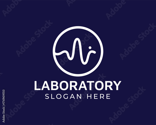 Laboratory logo design featuring a heartbeat symbol, ideal for businesses in the medical, healthcare, or scientific fields isolated on dark blue background