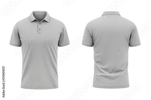 Premium Blank Gray Polo Shirt Mockup Template – Front and Back Views – Customizable Men's Short Sleeve Collared T-Shirt for Branding and Design – High-Quality Apparel PSD Render for Print-on-Demand E-