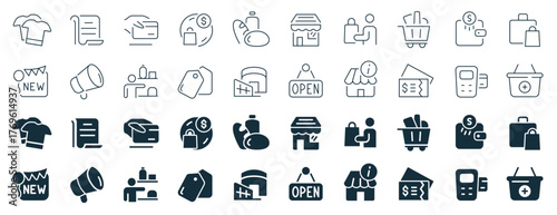 Shopping excellent icons collection in two different styles