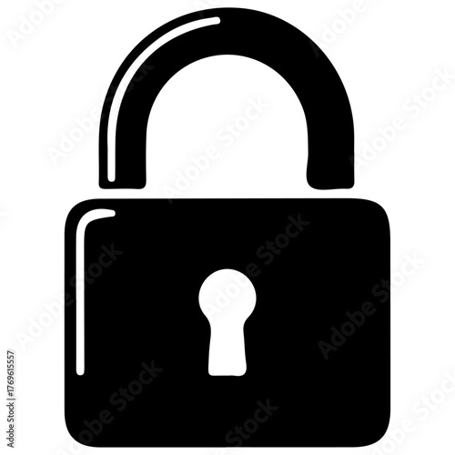 Black Padlock Icon – Simple Locked Security Glyph, Minimal Black Lock Icon – Secure & Privacy Symbol, security, privacy, login, password, cybersecurity, and protection concepts in web, app, and UI/UX