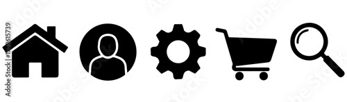 Navigation Icon Collection Simple Vector for Dashboard Control Panel, Interface Silhouette Set Black Graphic for E-commerce User Profile.