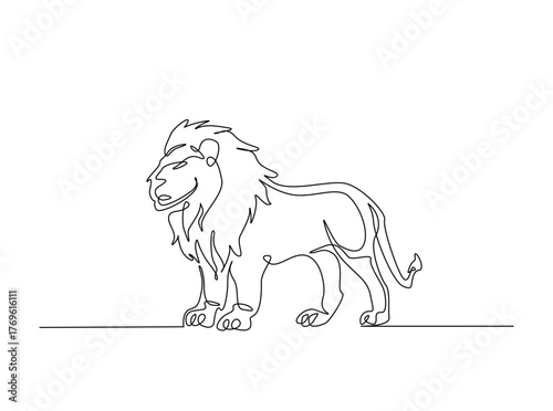 Wild lion in single outline illustration. Continuous line art drawing of Lion - Panthera leo. Editable stroke.