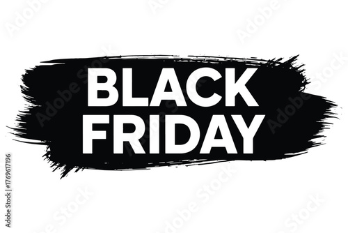 Bold black friday announcement isolated on white background, featuring a striking black brushstroke design with prominent white text for maximum impact vector illustration