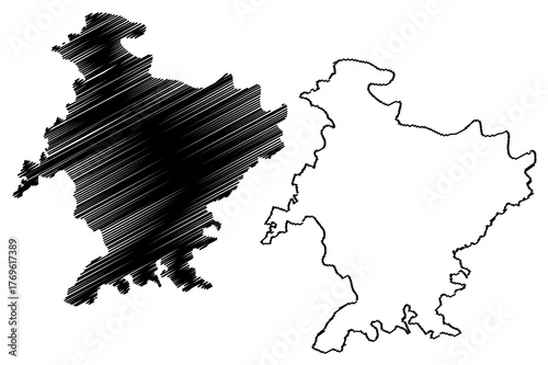 Banda district (Uttar Pradesh State, Republic of India) map vector illustration, scribble sketch Banda map