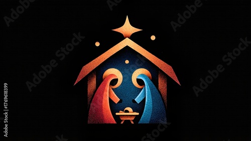 Nativity Scene With Figures and Star, Created With AI, Displayed on a Dark Background