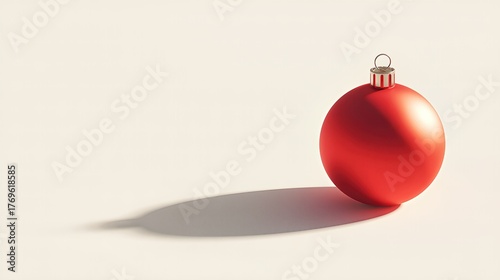 Red Ornament Stands Alone Casting a Shadow on a Soft Surface in a Bright Setting