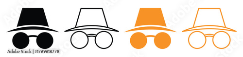 Incognito and Privacy Icons Collection – Anonymous User, Spy, and Security Vector Set.