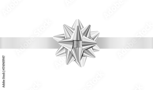 Silver bow isolated on transparent background.	