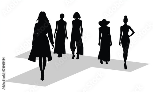 silhouettes of women in different poses catwalk
