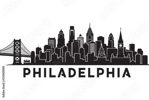 Philadelphia skyline silhouette isolated on white background, capturing the essence of the citys historic architecture and modern urban landscape vector illustration