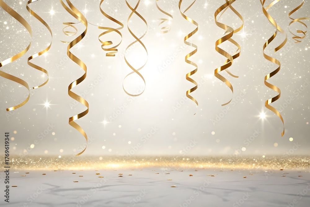 Obraz premium Golden Streamers Floating Gently In The Air With Festive Light