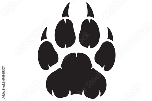 Detailed wolf paw print isolated on white background showcases the unique shape and texture of the animals foot, representing wilderness and tracking skills vector illustration
