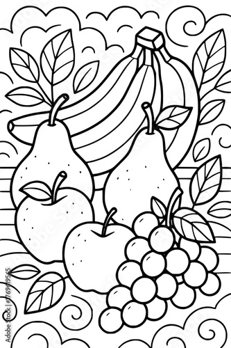 still life of fruits. coloring book