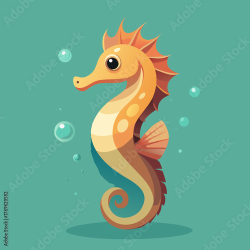 A Cute Seahorse Swimming with Bubbles in the Ocean