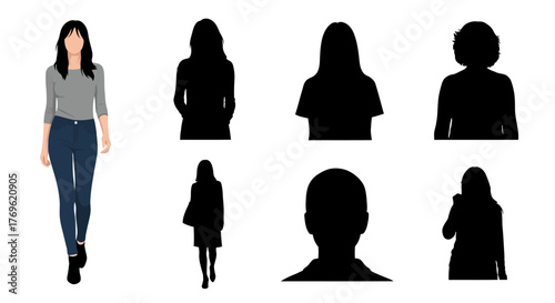 Illustrative people set a full figure and several silhouette variations