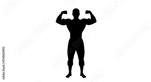 Silhouette of a muscular man flexing his biceps with strong physique