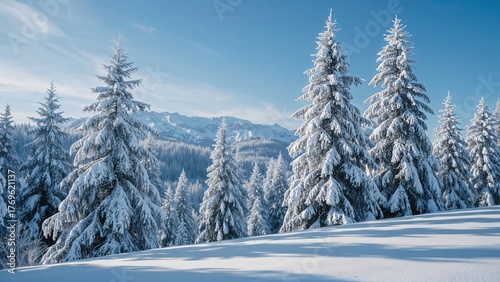 magical frozen winter landscape with snow covered fir trees