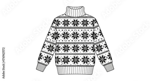 Detailed illustration of a classic black and white patterned winter sweater