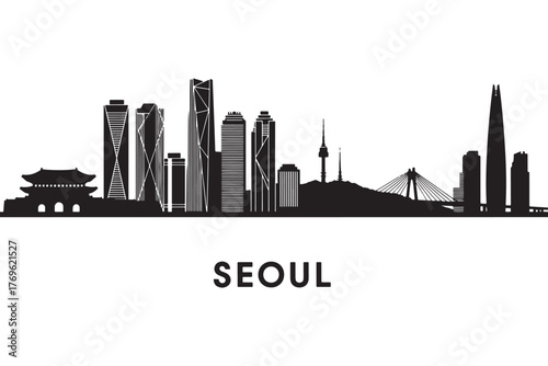 Seoul skyline silhouette isolated on white background showcasing the iconic landmarks and architectural marvels of the vibrant south korean capital city vector illustration