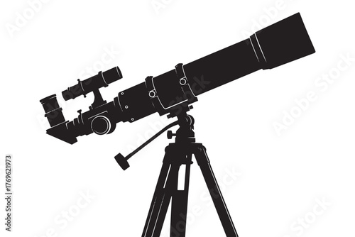 A silhouette of a telescope on a tripod, used for observing distant objects in space isolated on white background vector illustration